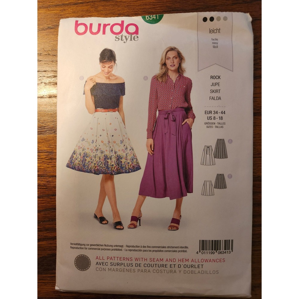 Burda Style 6341 Sewing Pattern Misses Skirt Maxi Pleated Size 8-18 Easy 6341